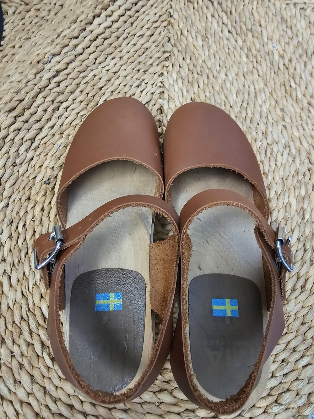 MIA Brown Leather Mary Jane Clogs with Buckle Strap